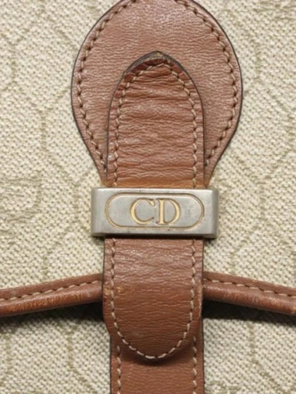 Christian Dior Honeycomb Canvas Shoulder Bag PVC Leather Beige Auth bs23056 - Picture 9 of 15
